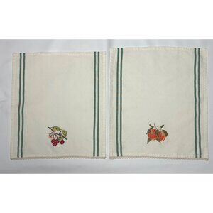 Vintage Tea Towels Embroidered Fruit Design Set 2 16” x 19”  Oranges, Cherries
